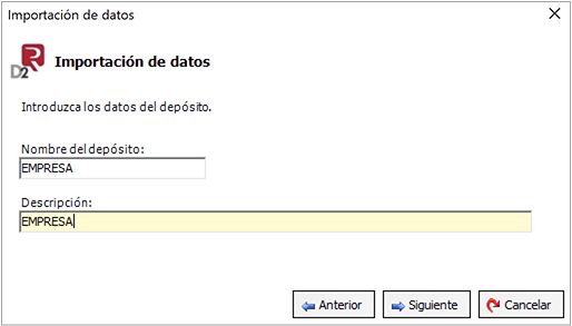 Introducir los datos del depósito en la presentación de las cuentas anuales del programa D2.