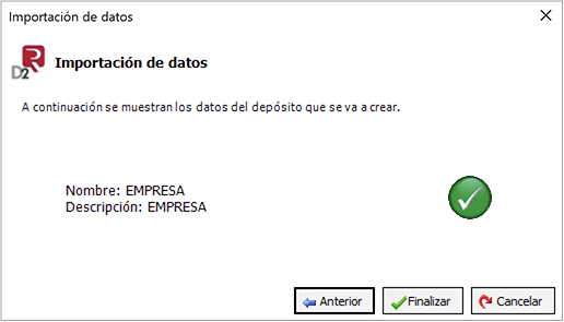 Aceptar los datos del depósito en la presentación de las cuentas anuales del programa D.2