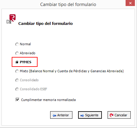 Seleccionar formulario para PYMES en el programa D2.
