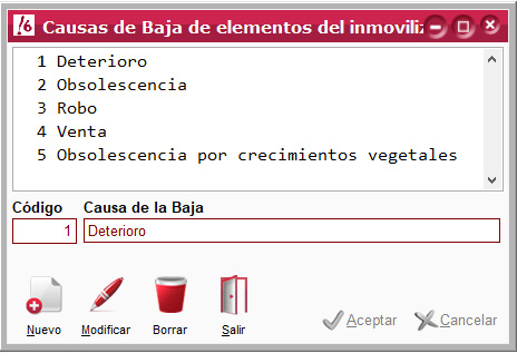Causas de baja de bienes de inversión de ClassicConta.