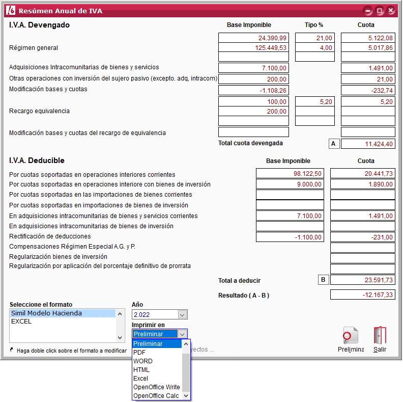 Reporte del resumen anual de IVA en ClassicConta.