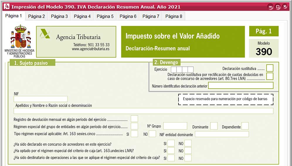 Modelo de Hacienda 390 - Declaración resumen anual de IVA en ClassicConta.