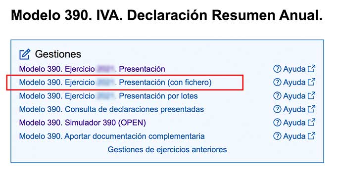 Iniciar la presentación del modelo 390 en la web de la Agencia tributaria.
