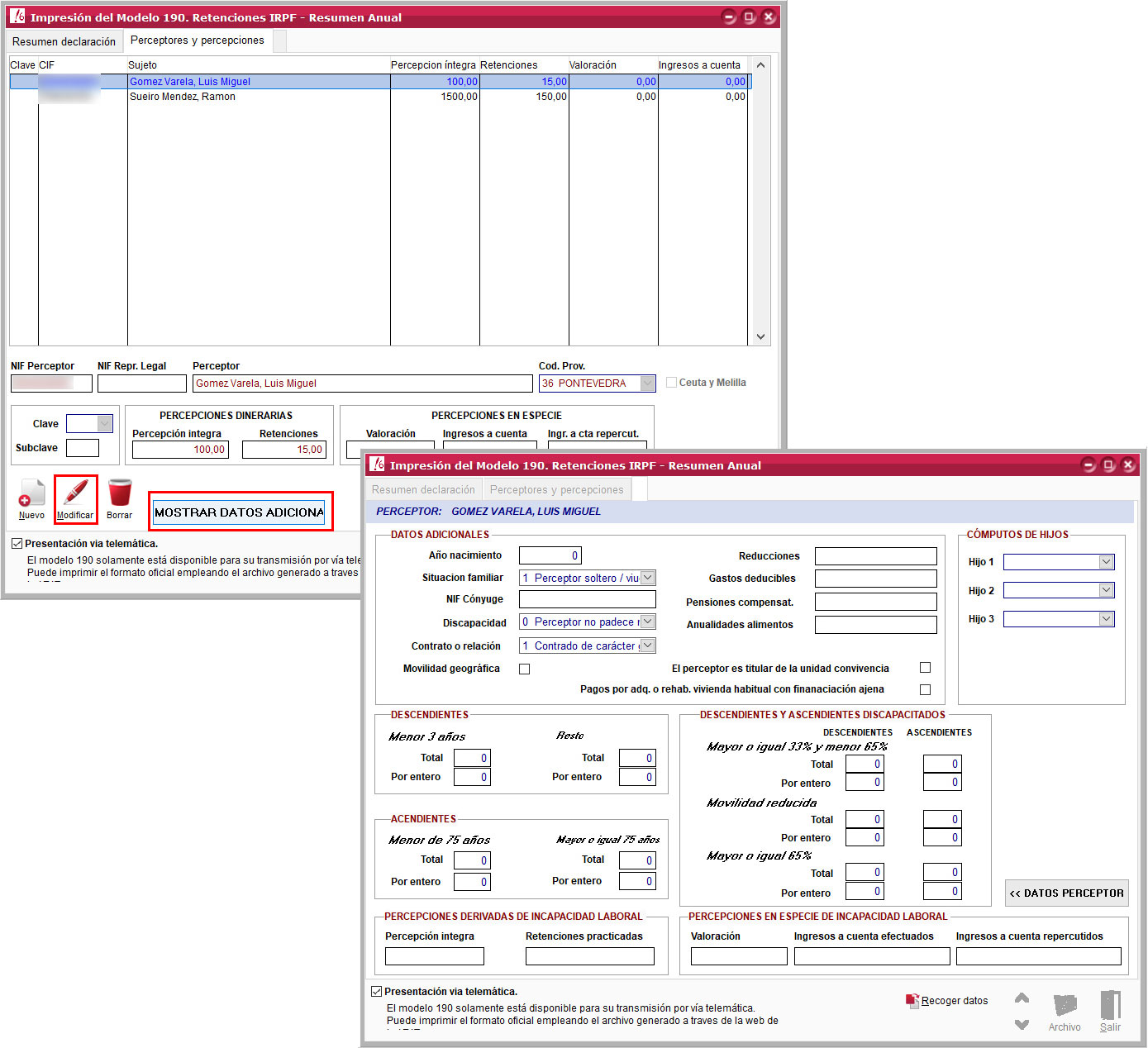 Mostrar datos adicionales del modelo 190 en ClassicConta.