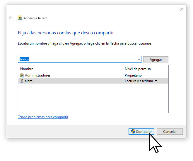 Compartir acceso de red de ClassicGes a los usuarios elegidos.