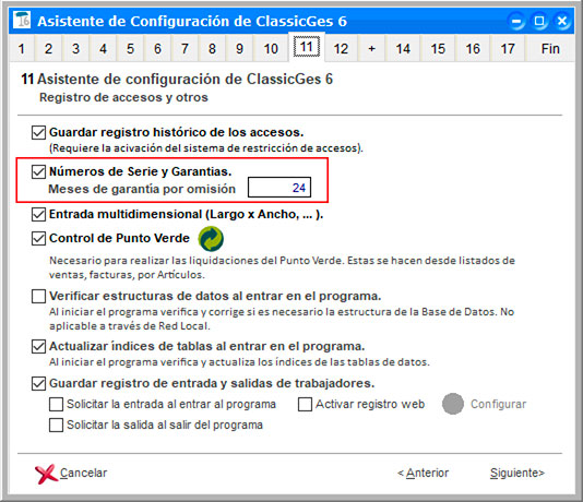 Configurar números de serie y garantía en ClassicGes.