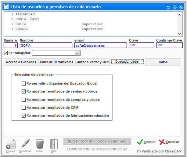 Configurar el buscador global por usuario en ClassicGes.