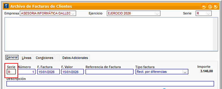 Fragmento de ventana Archivo de Facturas de Clientes en ClassicGes.