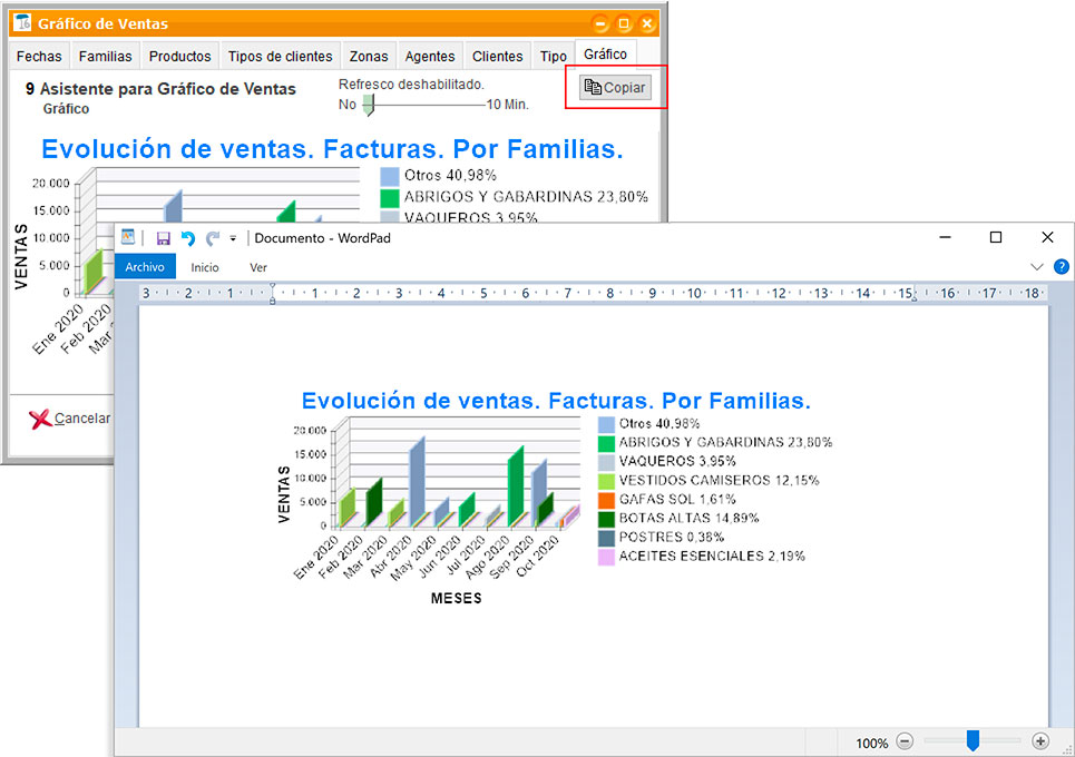 Copiar un gráfico de ClassicGes en Word o Excel.