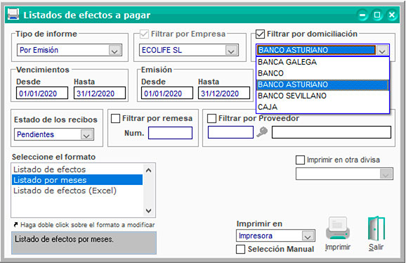 Generar listado de efectos a pagar en ClassicGes.