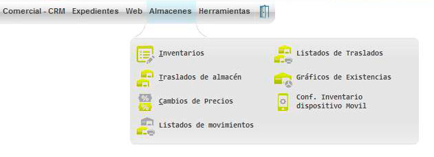 Menú almacenes de ClassicGes.