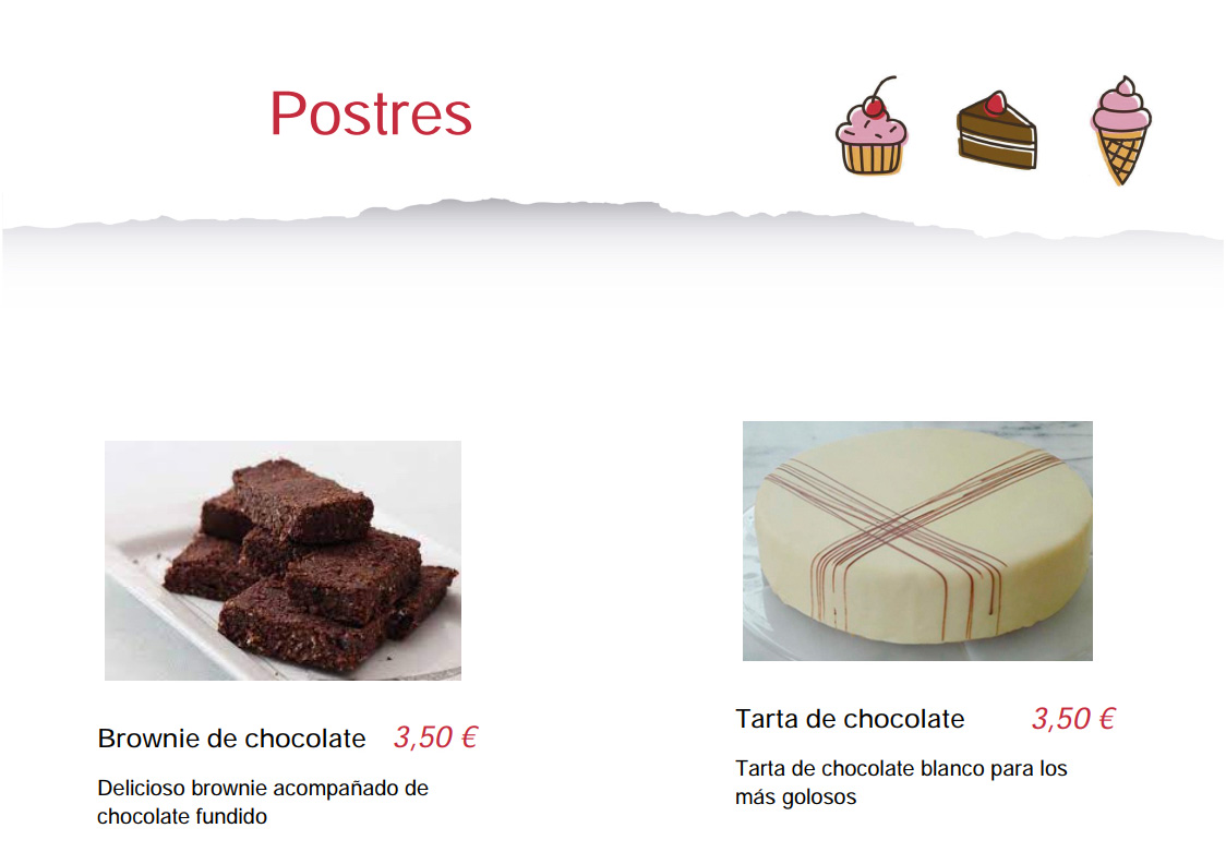 Carta de postres generada con ClassicGes hostelería.