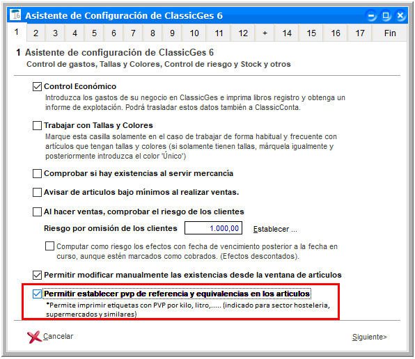 Activar el módulo para establecer PVP de referencia y equivalencias en los artículos de ClassicGes.