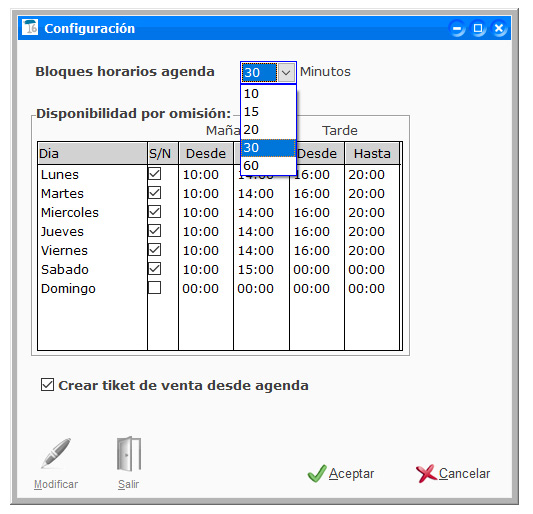 Configuración de los bloques horarios de la agenda para la gestión de citas en ClassicGes.