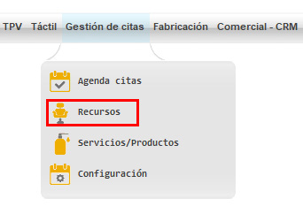 Menú recursos de gestión de citas de ClassicGes.