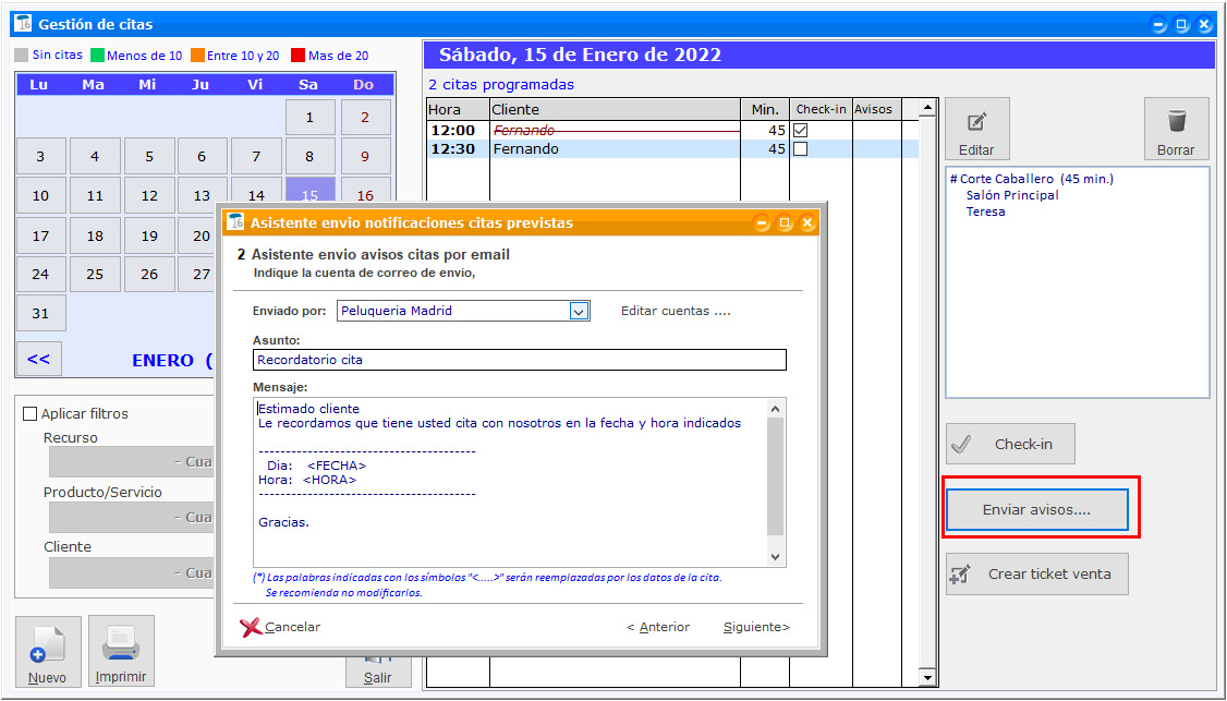 Enviar recordatorios de cita a los clientes desde ClassicGes.