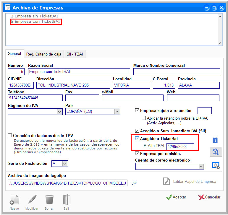 Acoger la empresa al sistema TicketBAI en ClassicGes.