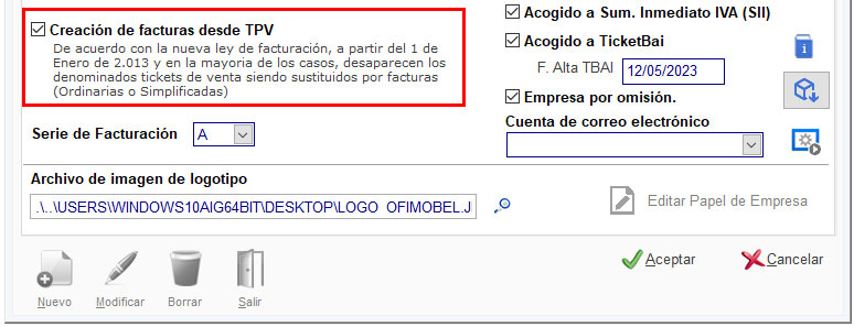 Activar la creación de facturas con TicketBAI desde TPV en ClassicGes.
