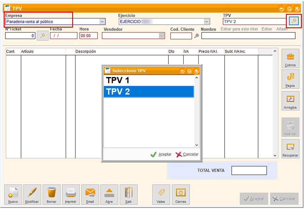 Seleccionar TPV en ClassicGes.