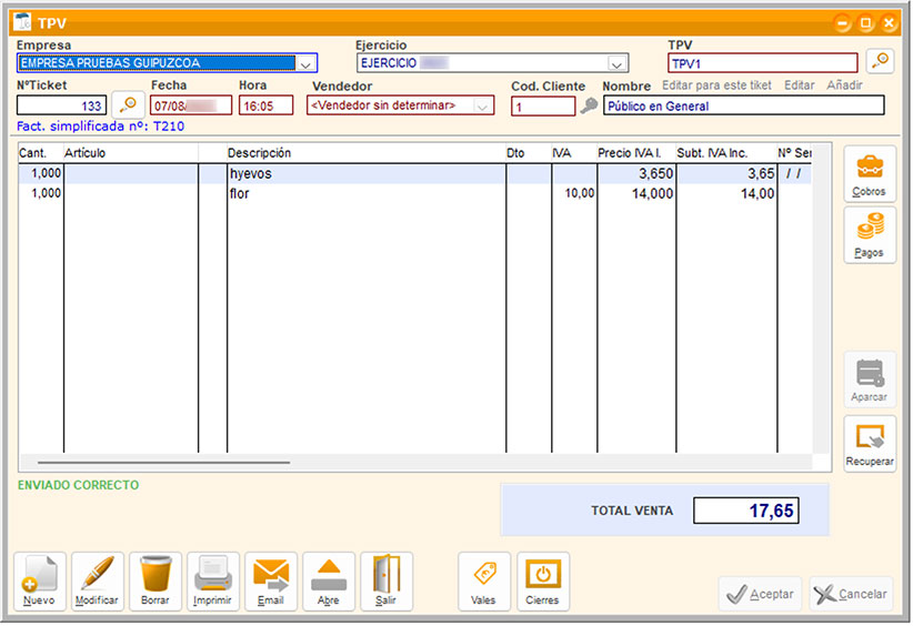 TPV con facturación TicketBAI de ClassicGes.