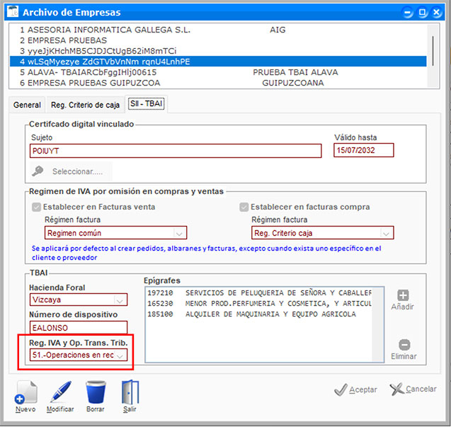 Seleccionar el registro de IVA y operaciones con trascendencia tributaria en ClassicGes.