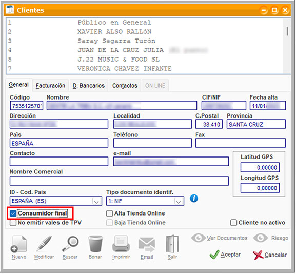 Activar un cliente como consumidor final en ClassicGes.