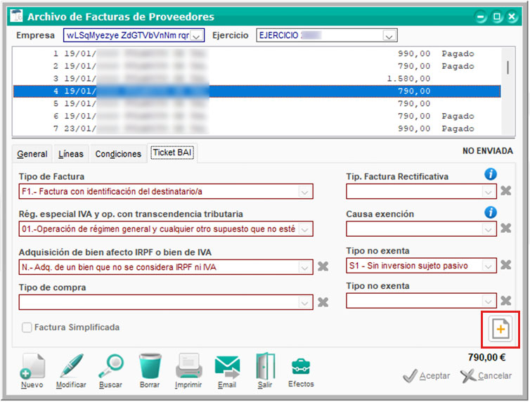 Datos adicionales de las facturas de proveedores con TicketBAI de ClassicGes.