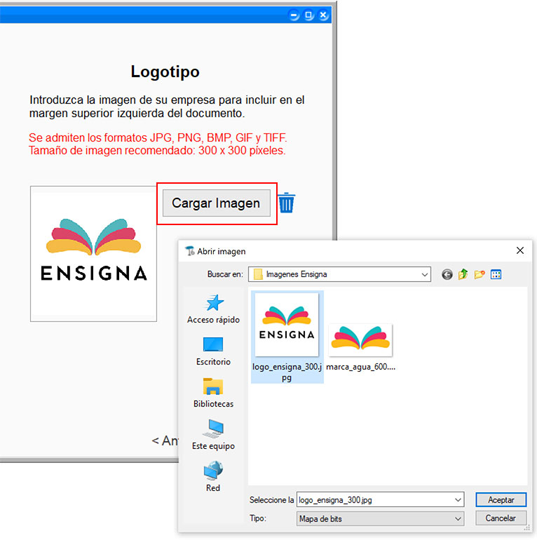 Cargar la imagen de logotipo en el papel de empresa de ClassicGes.