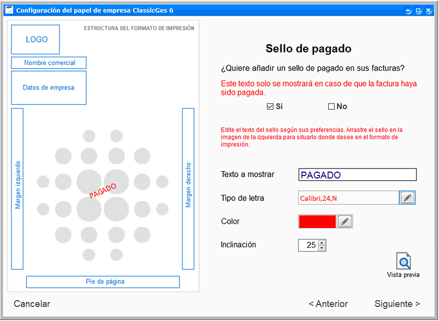 Incluir un sello de pagado en las facturas de ClassicGes.