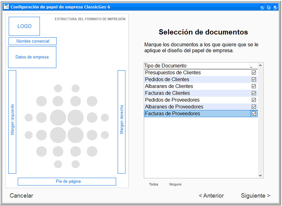 Seleccionar los documentos que van a aplicar el papel de empresa en ClassicGes.