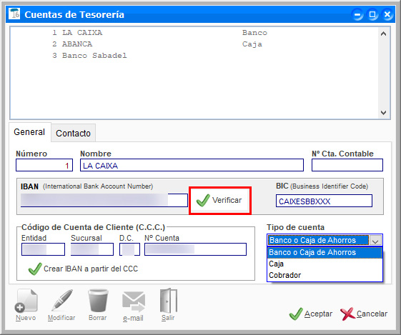 Verificar IBAN de cuentas de tesorería en ClassicGes.