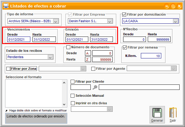 Filtrar por fecha de vencimiento al generar el listado de efectos a cobrar en ClassicGes.