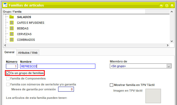 Activar una familia de artículos como un grupo de familias en ClassicGes.