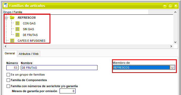 Indicar que una familia de artículos es miembro de un grupo en ClassicGes.