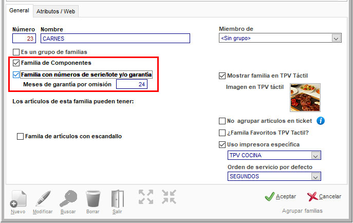 Activar los números de serie o garantía para una familia de artículos en ClassicGes.
