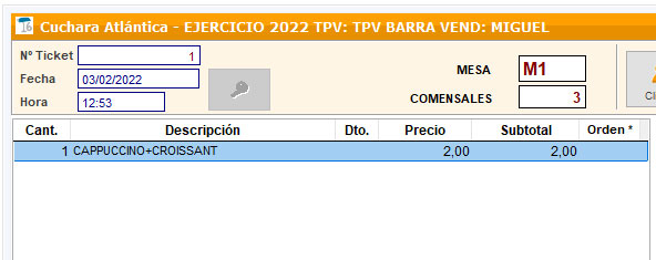 Artículo combinado de café y cruasán en el TPV táctil de ClassicGes hostelería.