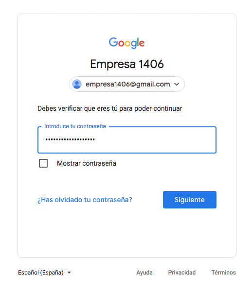 Introducir la contraseña en tu cuenta de Google.