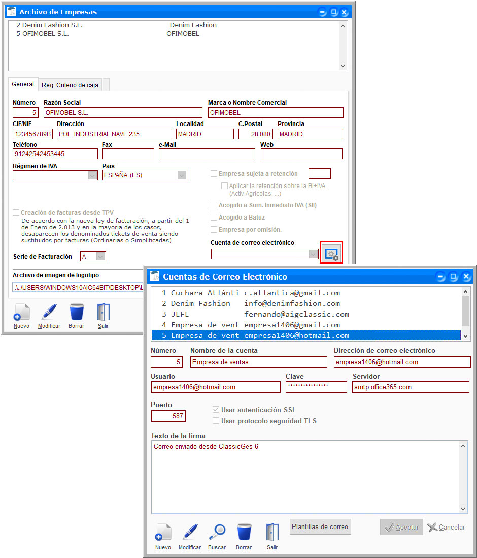 Configurar cuenta de correo electrónico de Microsoft en ClassicGes.