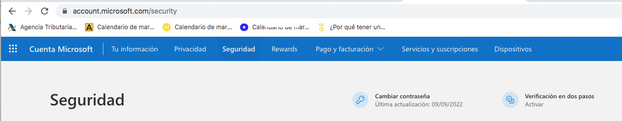 Seguridad de una cuenta de Microsoft.