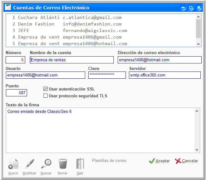 Archivo de cuentas de correo electrónico de ClassicGes.