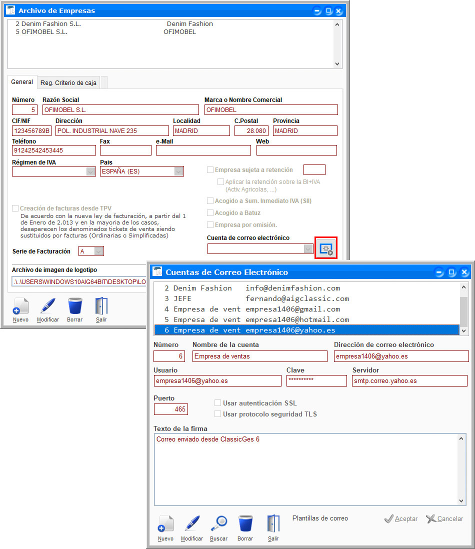 Configurar cuenta de correo electrónico de Yahoo en ClassicGes.