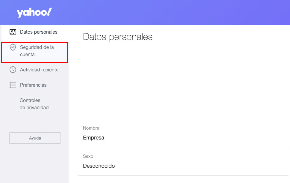 Seguridad de una cuenta de Yahoo.