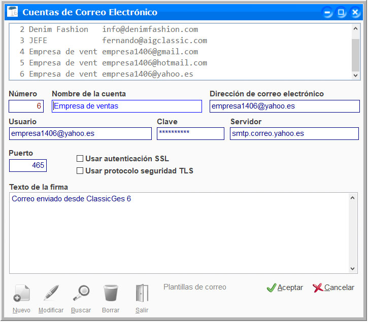 Archivo de cuentas de correo electrónico de ClassicGes.
