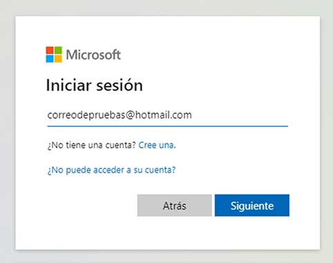 Ventana Iniciar sesión en Microsoft.